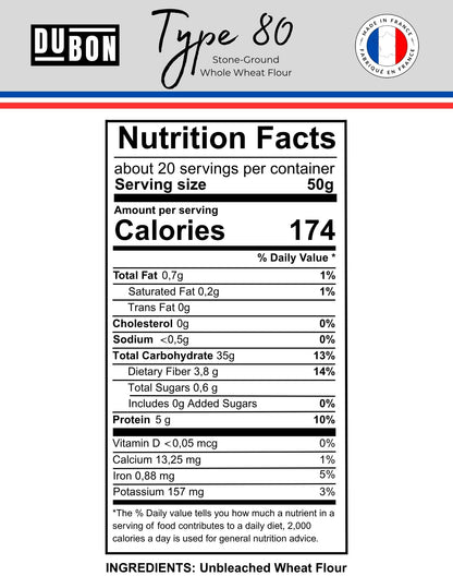 French Type 80 Stone Ground Whole Wheat Flour
