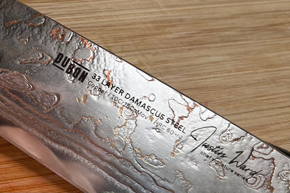 Chef Knife - 8in Damascus Steel & Copper Blade